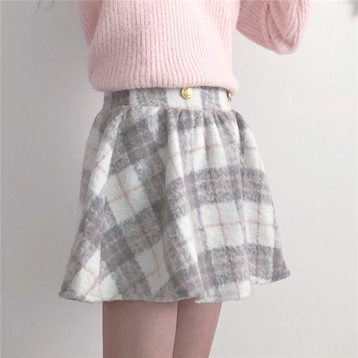 包邮秋冬女装韩版学生宽松英伦格子毛呢半身裙
