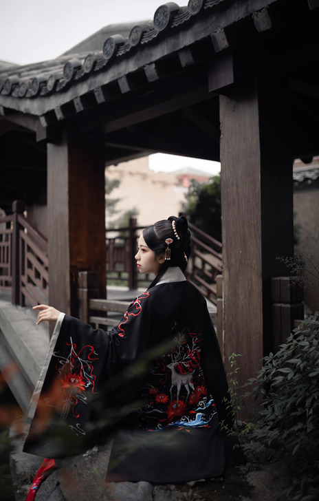 沧海夫诸三五亭原创汉服女装长款披风连帽中国...