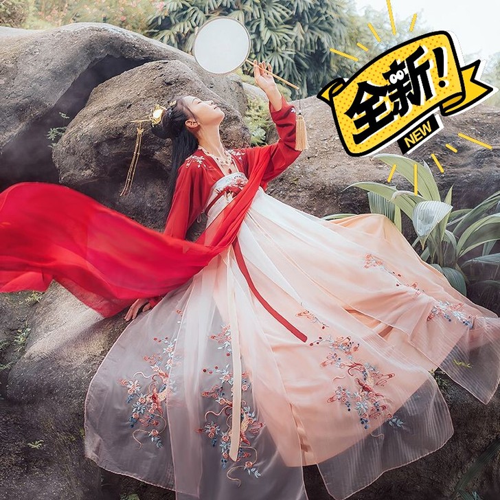 汉服女改良锦鲤绣花古风唐制齐胸襦裙高腰春夏...