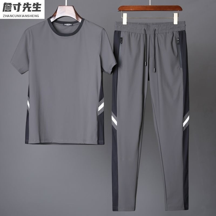 丝滑轻柔弹力超薄速干冰丝夏季高端男士两件套...