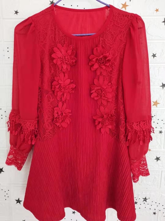 买一送一袖纯色蕾丝弹力女士中长款连衣裙