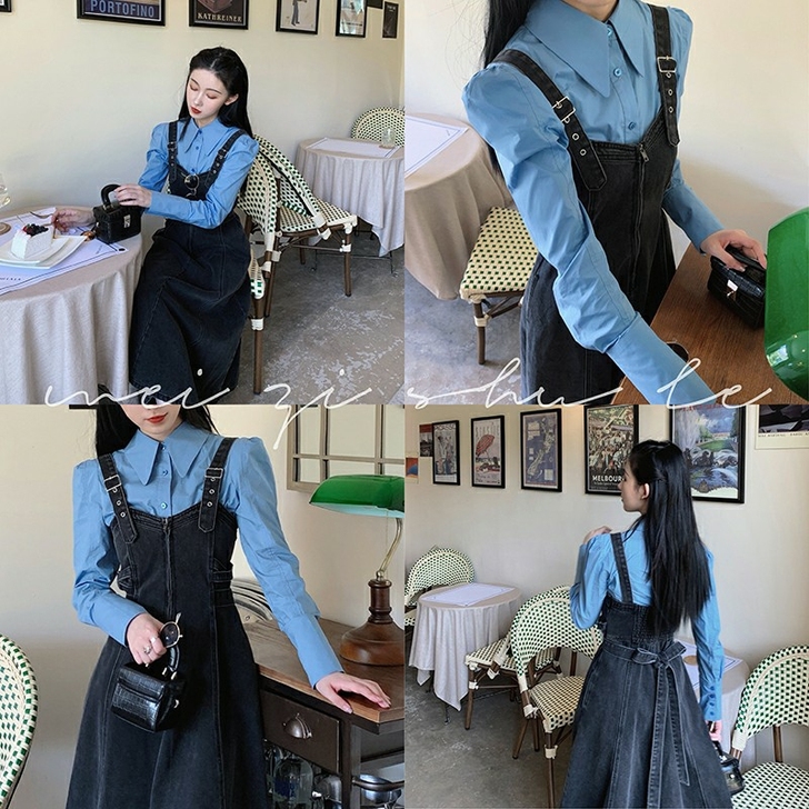 梅子熟了秋装2020新牛仔背带连衣裙女洋气...