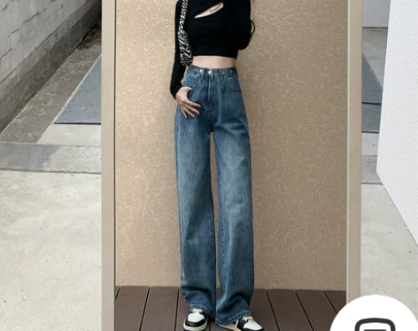 HRZK高腰显瘦直筒牛仔裤女秋2022新款...