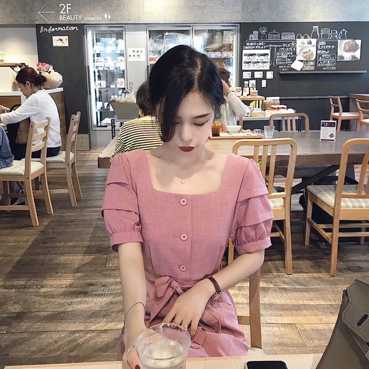 连衣裙女夏季南瓜谷2018新款泡泡袖复古法...