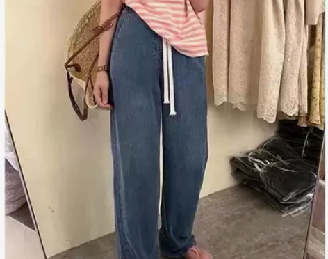 牛仔裤-不退换裤长106  松紧腰 可以穿...