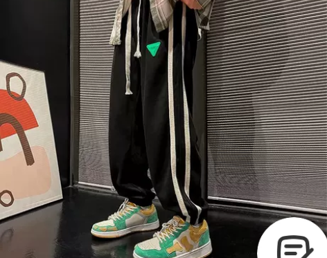 长裤裤子条纹高街卫裤男秋季ins潮流束脚运...