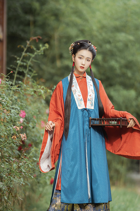 兰若庭 汉服 长比甲 双层 暗纹 绣花 明...