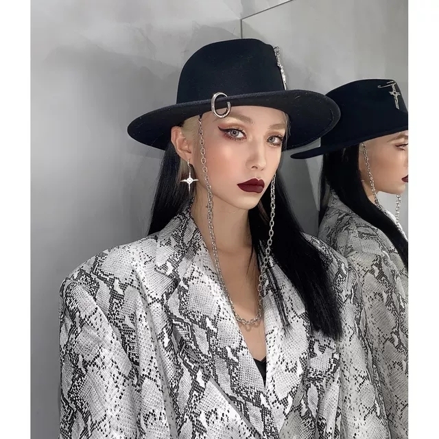 鬼姐姐暗黑风帽子男女英伦大帽檐复古平檐巴拿...