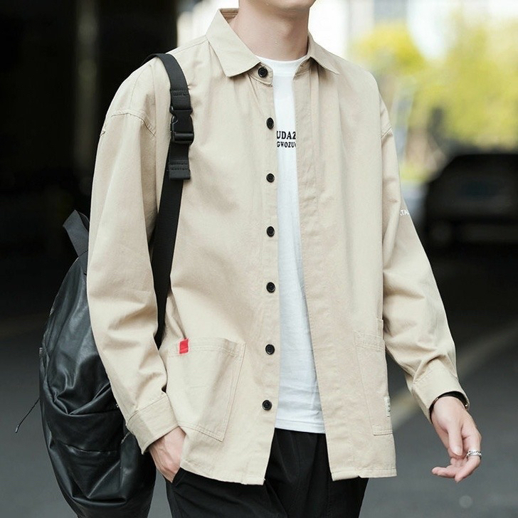 春秋款100%纯棉男士长袖衬衫休闲宽松版免...