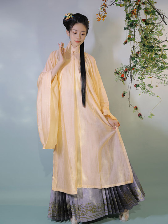 莺立领斜襟长衫半生罗裳正品原创汉服女春夏明...