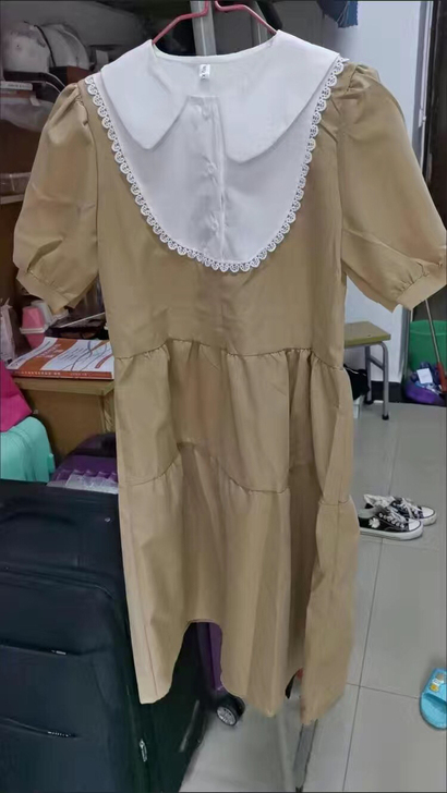 气质温柔风夏新款韩版短袖娃娃领学生女连衣裙...