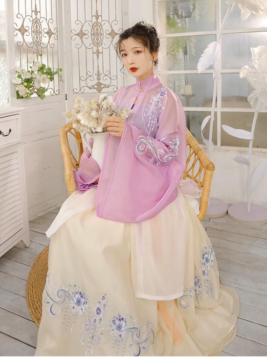 醉婵明制【昙若】立领立领长衫三件套飘逸日常...