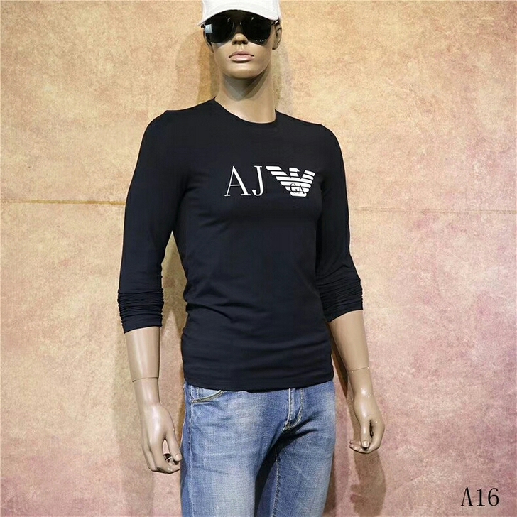 阿玛尼长袖男士t恤圆领修身纯棉印花体恤男休...