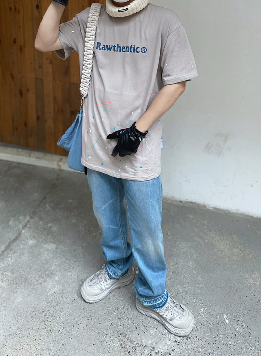 RC情侣装美式复古街头风短袖宽松落肩t恤半...