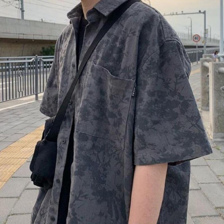 夏季扎染衬衫男短袖韩版潮流宽松ins港风情...