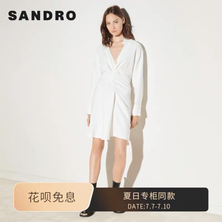 【法式裙星】sandro经典款女装V领长袖...