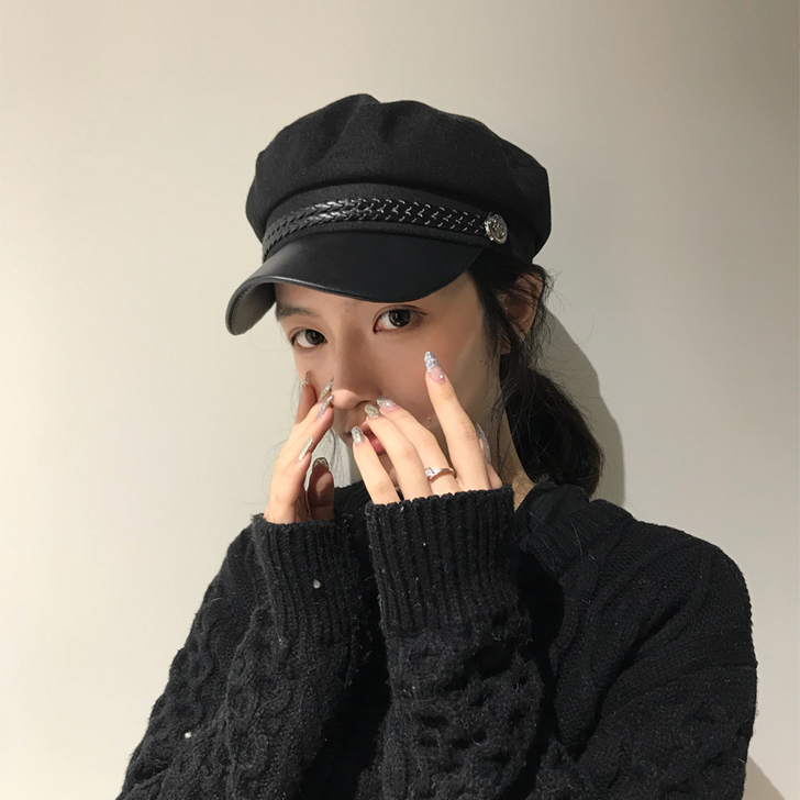 日系羊毛呢平顶帽子秋冬复古礼帽英伦贝雷女帽...