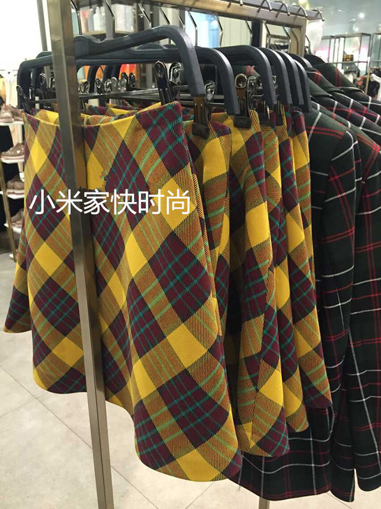 zara黄色格子半裙包臀裙