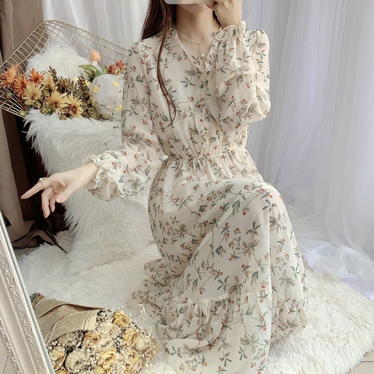清新碎花裙雪纺连衣裙女春装2021新款显瘦...