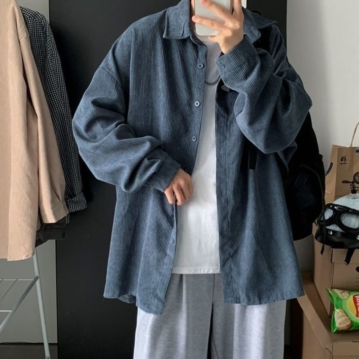 男士衬衫休闲韩版痞帅气灯芯绒外套ins潮流...