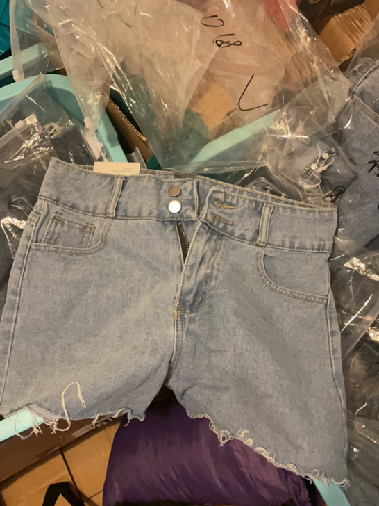 高腰双排牛仔裤L码