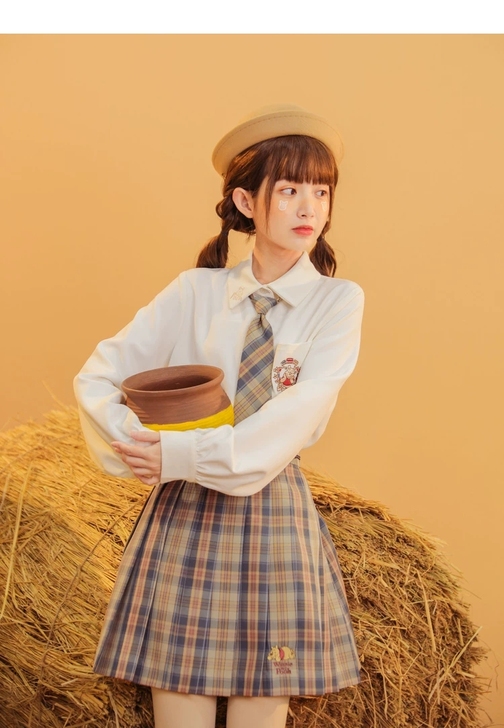 迪士尼授权 经典小熊原创森女部落JK格裙正...