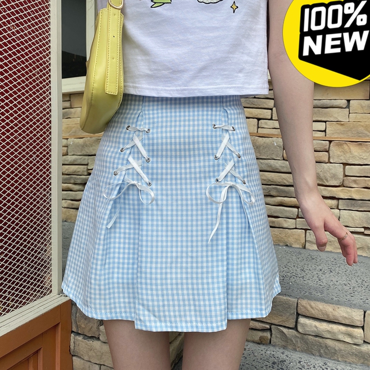 花猪商店 [海盐甜甜]格子清新半身裙女夏短...