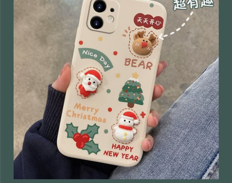 苹果12手机壳圣诞平安喜乐立体姜饼人新款i...