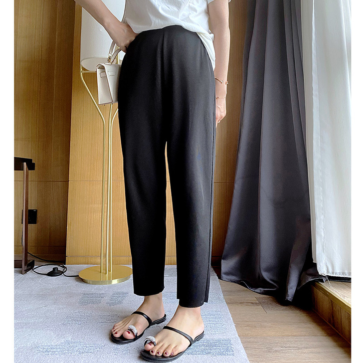 裤子女新款高腰垂感冰丝裤女阔腿夏季薄款宽松...