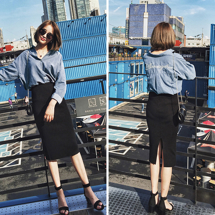 半身裙夏季女2021新款后开叉包臀裙春秋高...