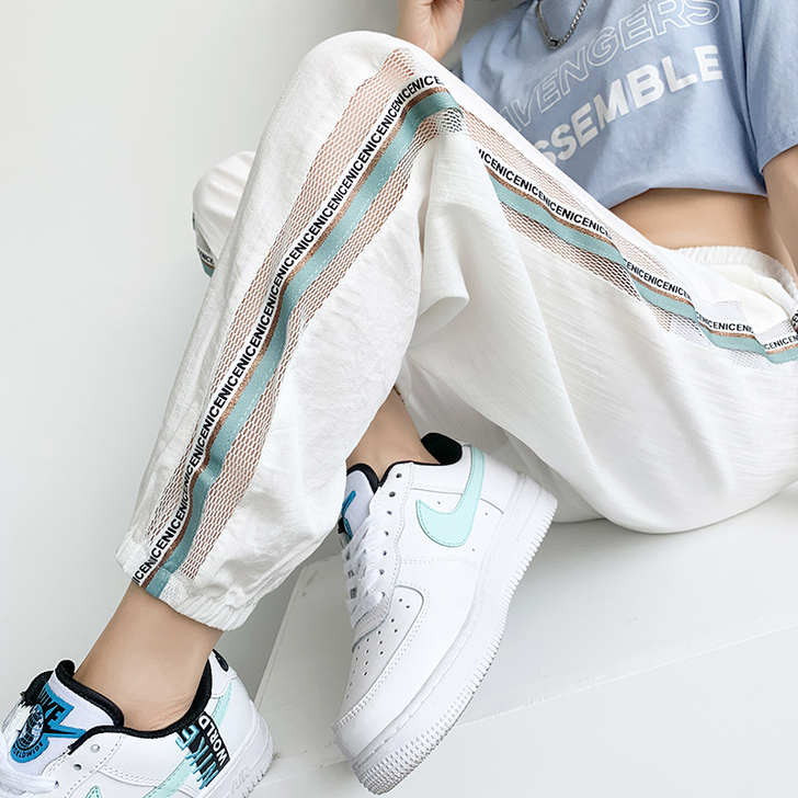 冰丝运动裤女夏季薄款白色宽松束脚休闲裤in...