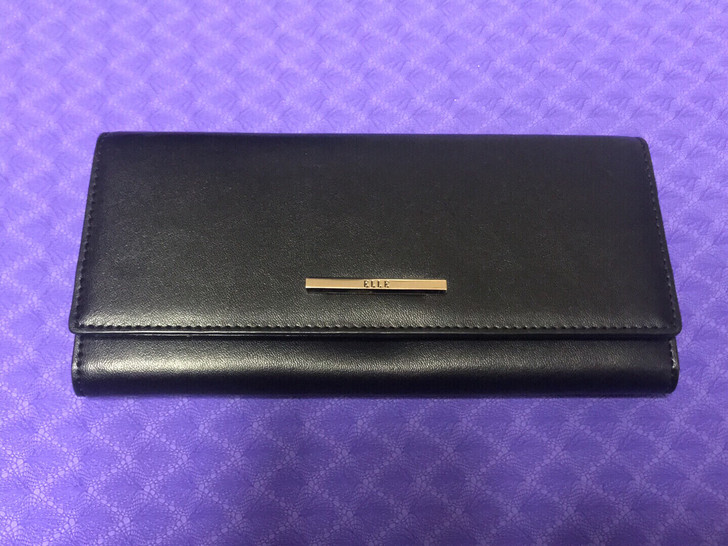 Elle真皮黑色多层长款女士钱包