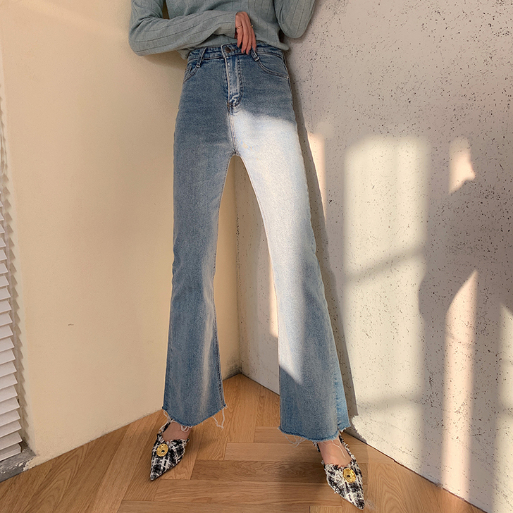 浅色高腰喇叭牛仔裤女2020夏季新款紧身弹...