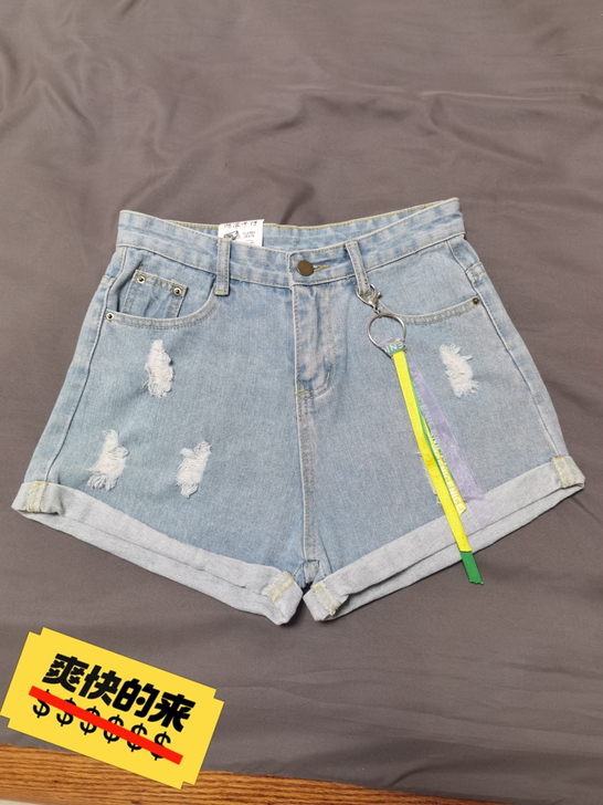 女生2021新款显瘦高腰百搭夏款破洞牛仔短...