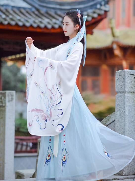 如梦霓裳汉服女装交领襦裙广袖翎羽孔雀绣花大...
