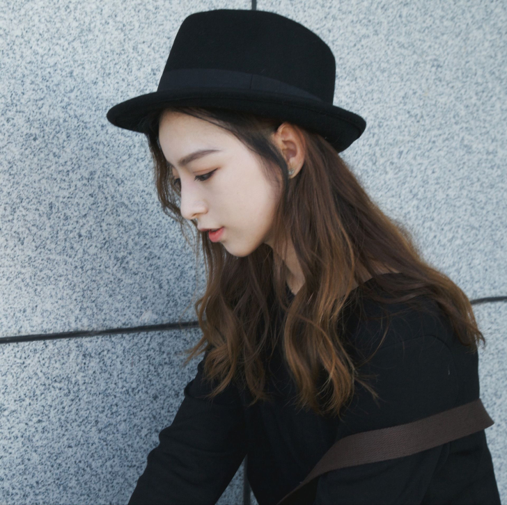 韩版百搭黑色小卷边羊毛呢帽礼帽潮男女英伦复...