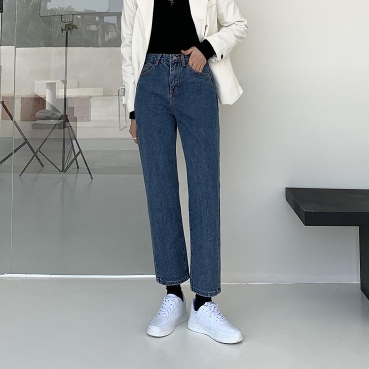 春季新款韩版显瘦后开叉高腰牛仔裤