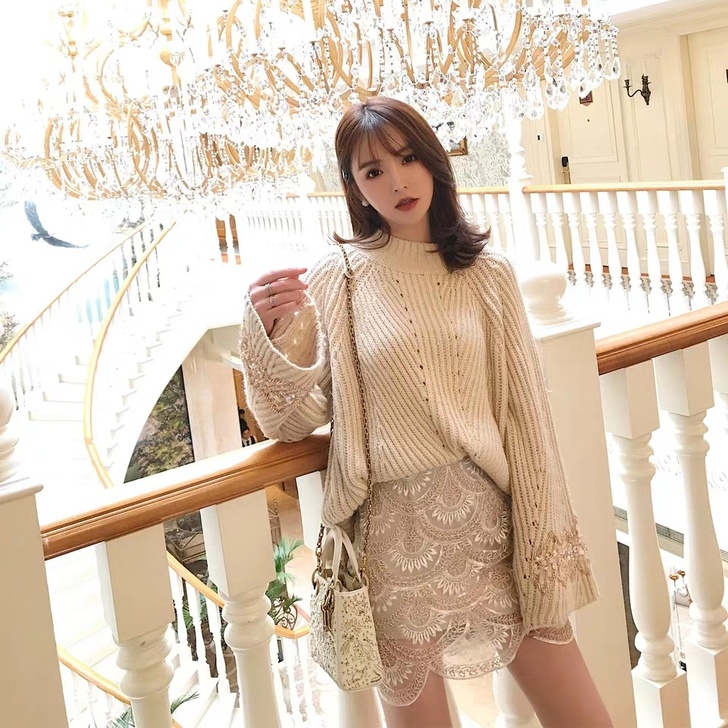 LADYALICE赵静名媛风刺绣蕾丝钉珠高...