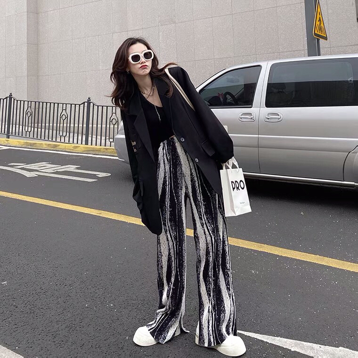 大于诗集 肌理感印花薄款同款休闲裤高腰女垂...