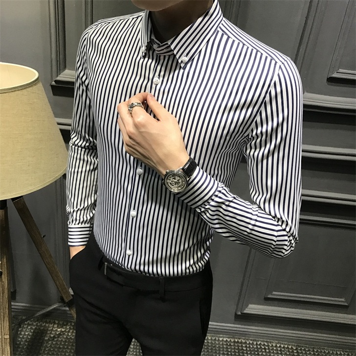 T-Nnc 衬衫男士条纹衬衫,纯棉修身款,...