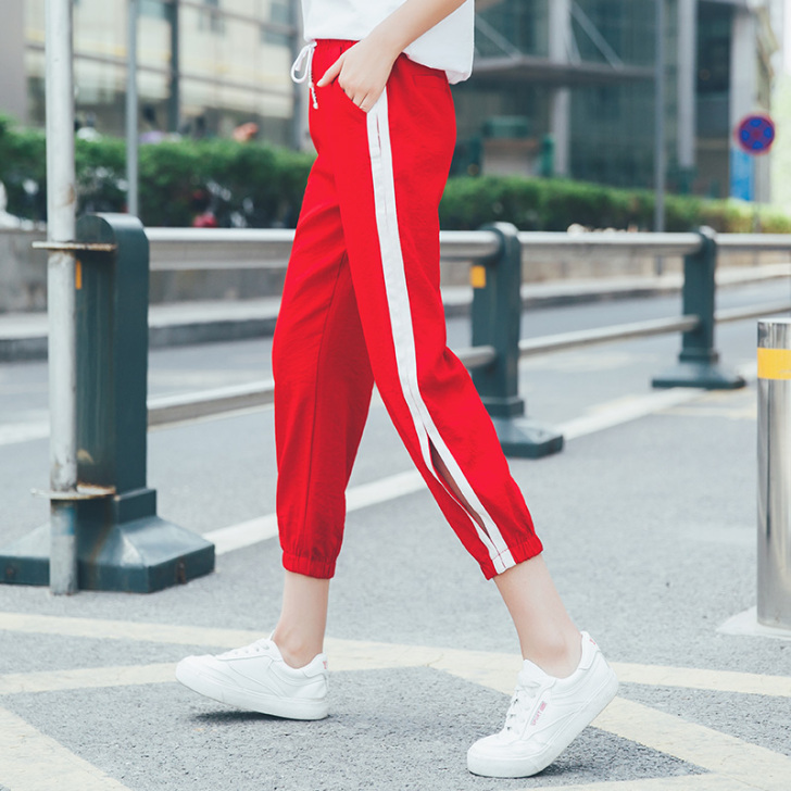 薄款运动裤女夏新款韩版宽松原宿bf网纱防#...