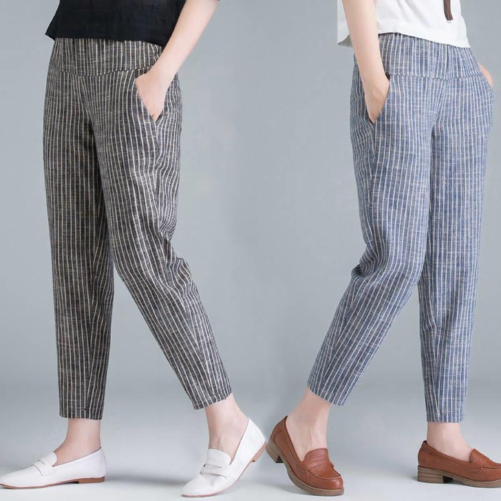 2021春夏季薄款棉麻哈伦裤女宽松韩版高腰...