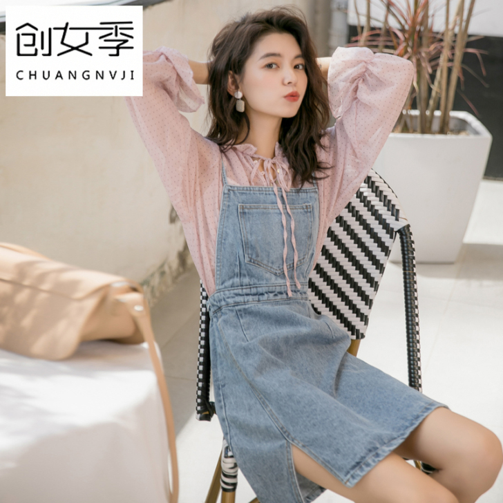牛仔背带裙连衣裙2021新款裙子女裙子秋季...