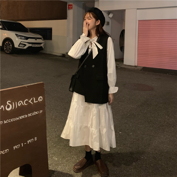 春秋2020新款超仙的复古法式洋气蝴蝶结中...
