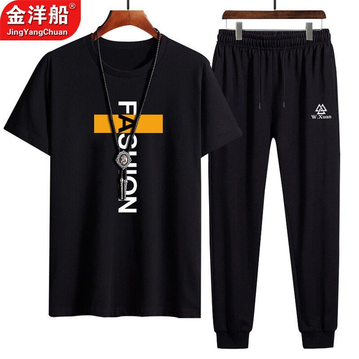 两件套男士运动套装夏季薄款大码短袖短裤休闲...