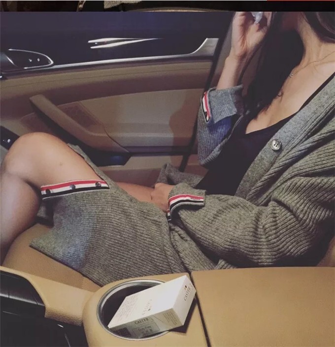 春秋新款女中长款chic风圆领毛衣外套针织...