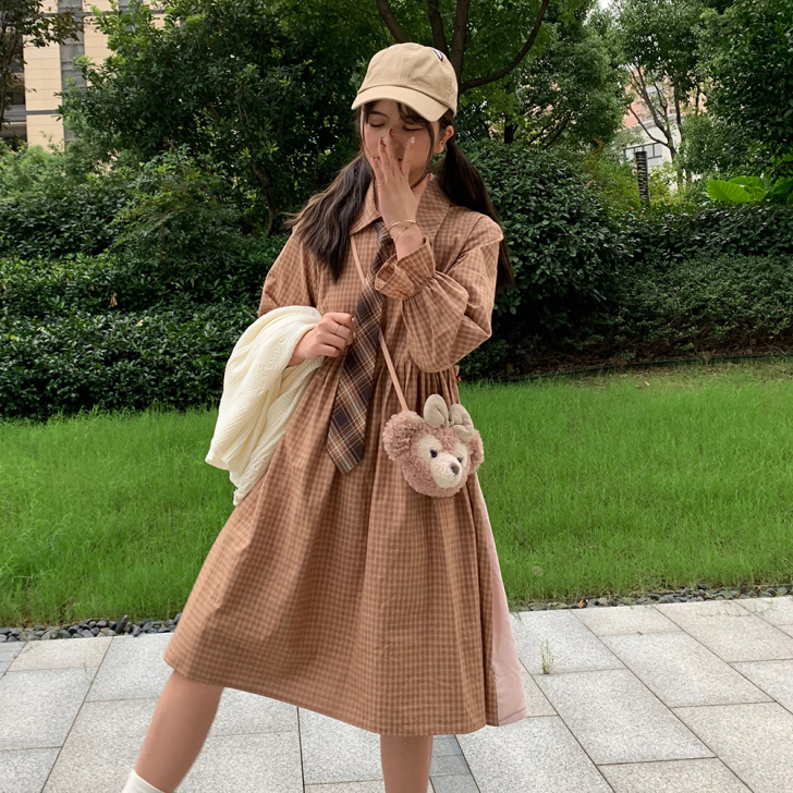 【森女想去海边】可爱软妹秋季复古学院方领格...