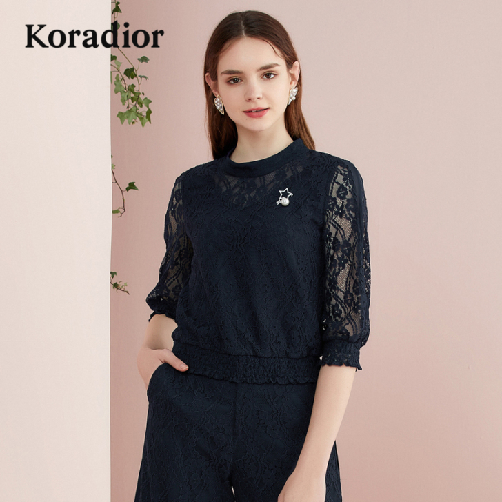 珂莱蒂尔时尚淑女短款蕾丝衫38码