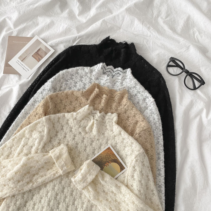 黑牛奶纯色蕾丝衫2020冬季新款女装韩版修...