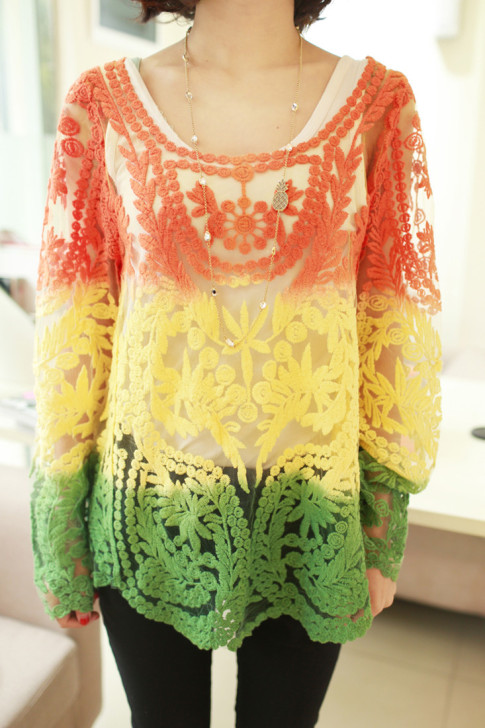 包邮 韩国镂空蕾丝衫 上衣 空调衫 罩衫宽...